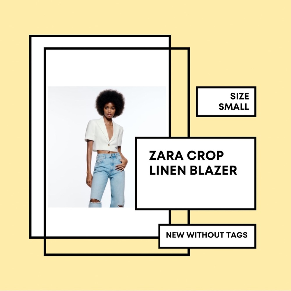 ZARA LINEN BLEND CROP BLAZER IN OYSTER WHITE SIZE SMALL